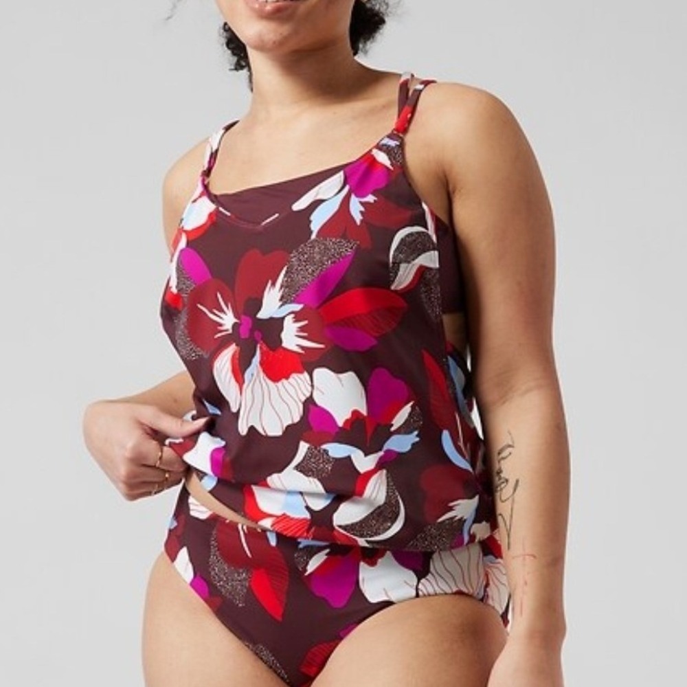 Athleta Seascape Bra Cup Tankini 32D/DD Full‎ Bikini Bottom Small Floral Set